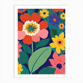 Flowers On A Blue Background Art Print