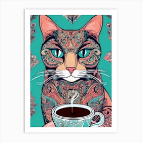 Cool Bohemian Coffee Cat Art Print