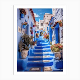 Blue Street In Chefchaouen, Morocco Art Print