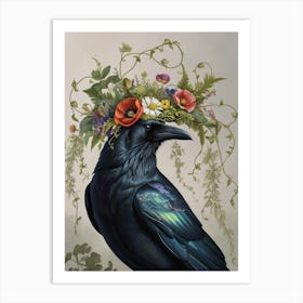 Crow With Flower Crown 1 Art Print