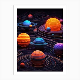 Default Neon Black Light Sgraffito Solar System 3d Illustratio 2 (6) Art Print