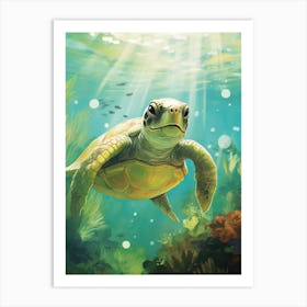 Green Turtle In Ocean Art Print