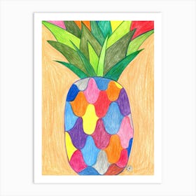 Colorful Pineapple - Anton Maliar hand drawn vertical food still life kitchen orange green Art Print