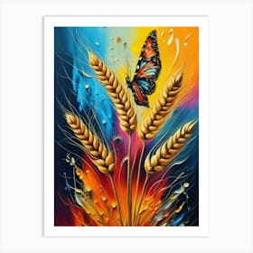 Butterfly On Wheat 2 Art Print