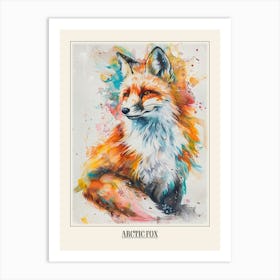 Arctic Fox Colourful Watercolour 4 Poster Art Print