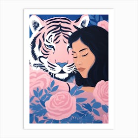 Tiger And Roses Art Print