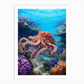 Octopus Searching For Prey Illustration 3 Art Print