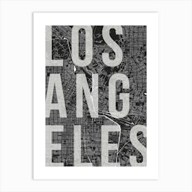 Los Angeles Mono Street Map Text Overlay Art Print