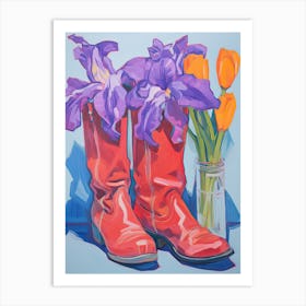 A Painting Of Cowboy Boots With Purple Lilac Flowers, Fauvist Style, Still Life 4 Art Print