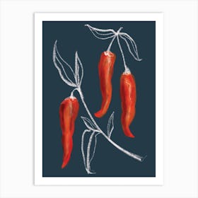 Chili Kitchen Set Navy And Red Art Print