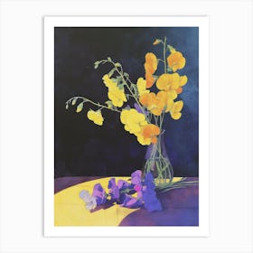 Sweet Pea Flowers On A Table   Contemporary Illustration 4 Art Print