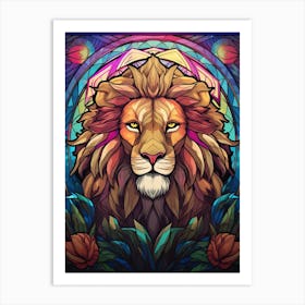 Lion Art Painting Stained Glass Style 3 Art Print
