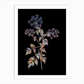 Stained Glass Hemlock Flowers Mosaic Botanical Illustration on Black n.0238 Art Print