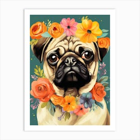 Pug Portrait With A Flower Crown, Matisse Painting Style 4 Art Print