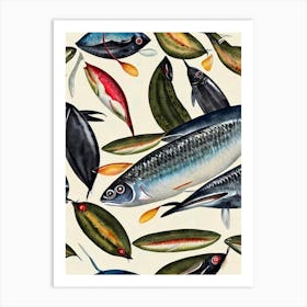 Sardine Vintage Graphic Watercolour Art Print