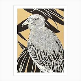 Crested Caracara Linocut Bird Art Print