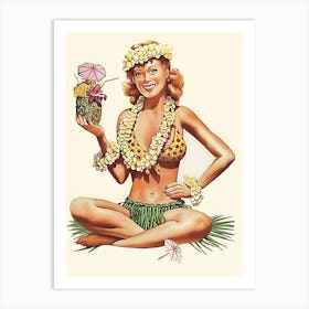 Pinup Erotic Hawaii Woman With Tropic Cocktail Art Print