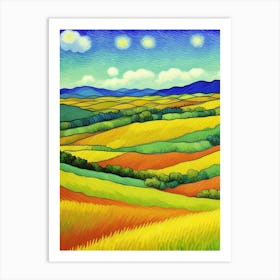 Rolling Dreams: A Landscape of Wonder Starry Sky Over Wheat Fields Art Print