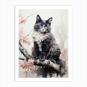 Cat, Japanese Brush Painting, Ukiyo E, Minimal 2 Art Print