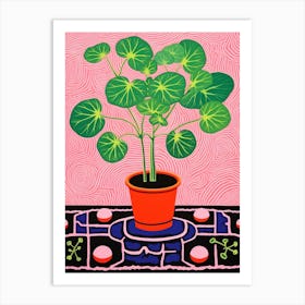 Pink And Red Plant Illustration Chinese Money Plant 1 Art Print