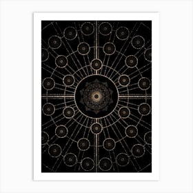 Geometric Glyph Radial Array in Glitter Gold on Black n.0201 Art Print
