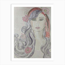 Girl With Long Hair Art Print