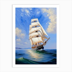 Sailing ship on the sea, oil painting 3 Art Print