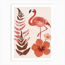 Jamess Flamingo And Hibiscus Minimalist Illustration 1 Art Print