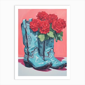A Painting Of Cowboy Boots With Roses Flowers, Fauvist Style, Still Life 5 Art Print
