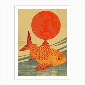 Koi Fish Sun Mid Century Modern Poster Art Print