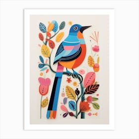 Colourful Scandi Bird Finch 1 Art Print