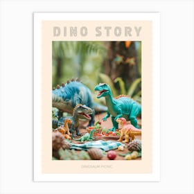 Toy Dinosaur Picnic In The Forest Poster Art Print