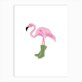 Flamingo In Wellington Wellie Boots, Fun Safari Animal Print, Portrait Art Print