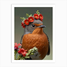 Robin With Flower Crown 13 Art Print