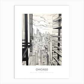 Willis Tower Skydeck, Chicago B&W Poster Art Print