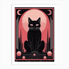 The Moon Tarot Card, Black Cat In Pink 0 Art Print