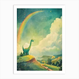 Dinosaur Chasing The Rainbow Storybook Painting Art Print