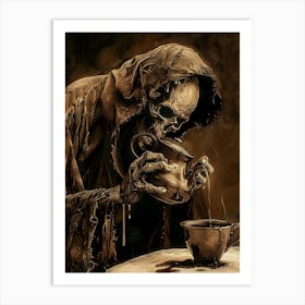 Skeleton Drinking Tea Art Print