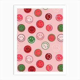 Smiley Faces In Pink And Green Art Print
