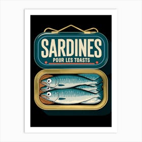 Vintage Sardines Pour Les Toasts Art Print, Black Art Print