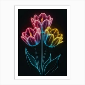 Neon Tulips Art Print