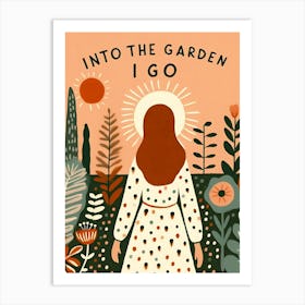 Into The Garden I Go, sun, brunette woman  Art Print