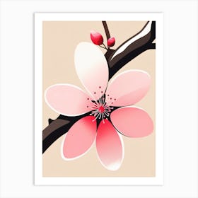 Gradient Japandi Cherry Blossom Art Print