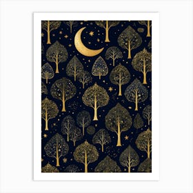 Seamless Pattern With Trees And Moon Art Print