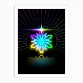 Neon Geometric Glyph in Candy Blue and Pink with Rainbow Sparkle on Black n.0223 Art Print