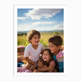 A Family Portrait Capturing The Essence Of Joy With Smiling Faces Of Boys And Girls A Sister And B Art Print