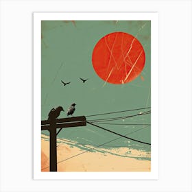 Crows On A Telephone Pole, USA Minimalism Art Print