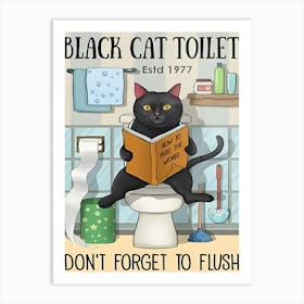 Black Cat Toilet Art Print