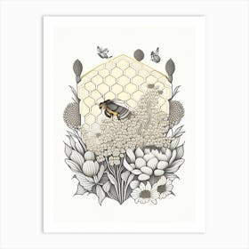 Beehive With Flowers 5 Vintage Art Print