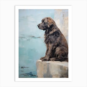Newfoundland Dog, Painting In Light Teal And Brown 0 Art Print